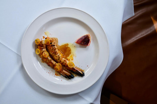barbecued prawns w/ smoked extra virgin olive oil & citrus vinaigrette