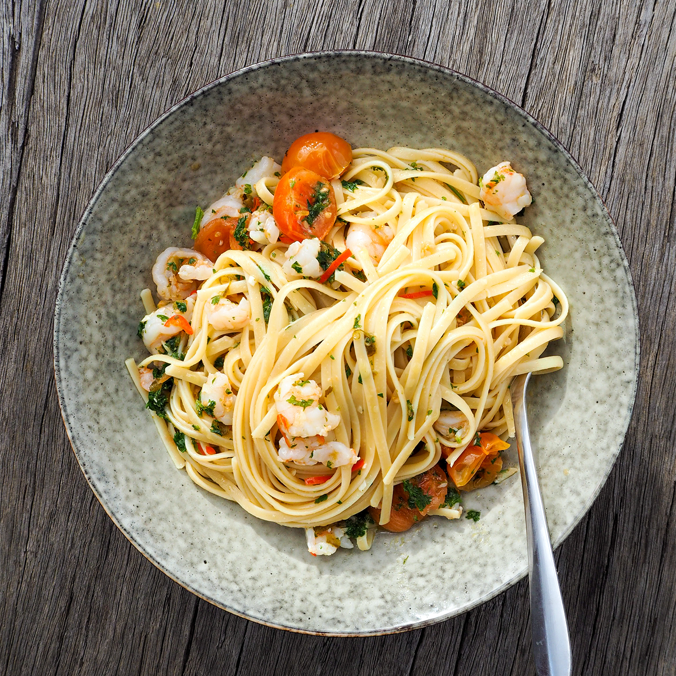 prawn &amp; cherry tomato linguini
 &ndash; Mount Zero Olives