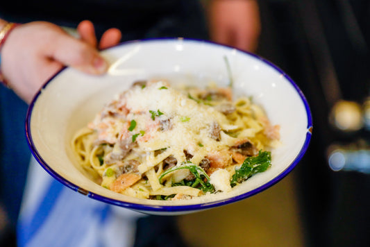 smoked salmon, fried capers & lemon oil with fresh fettuccine