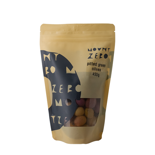 pitted green olives pouch
