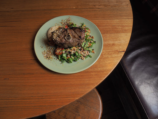 bbq barnsley lamb chop with farro salad