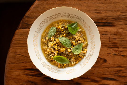 corn, farro & freekeh cooked in brown butter