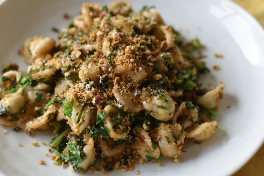 orrechiette with winter greens & almond crumbs