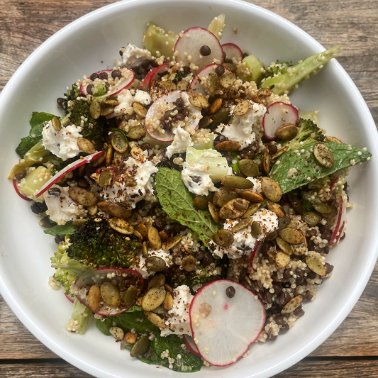 Black lentil, quinoa & broccoli salad 