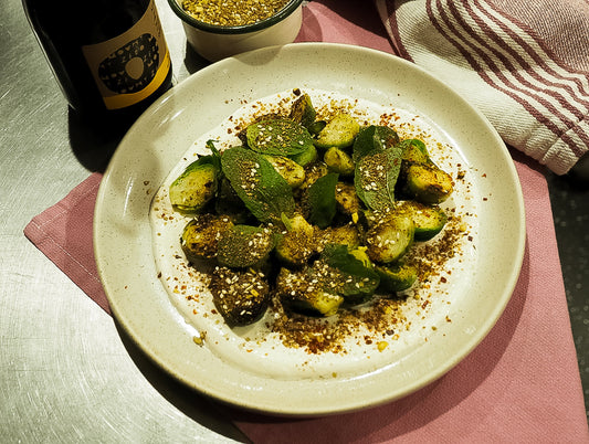 roasted sprouts with mount zero dukkah & mount zero lemon infused oil