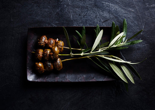 grilled olives & caramelised balsamic dressing