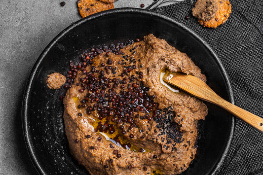 beluga lentil dip with crispy baked lentils