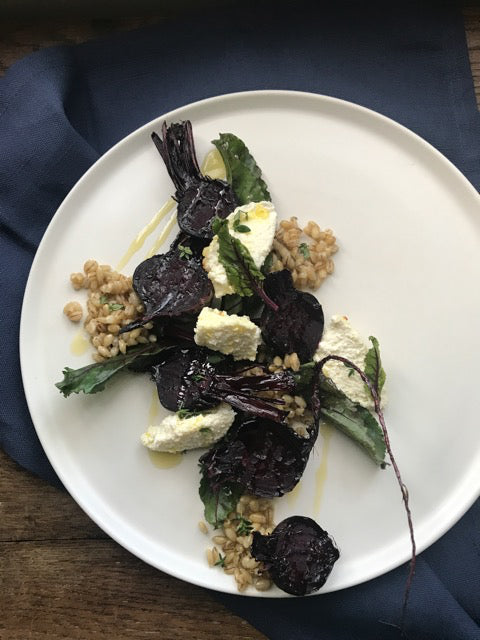 saltbush roasted beetroot with pearl barley & baked ricotta