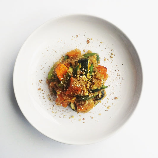 quinoa risotto with roasted pumpkin, zucchini & capsicum