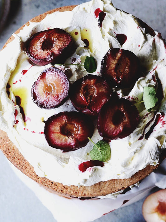 roasted plum & olive oil cake