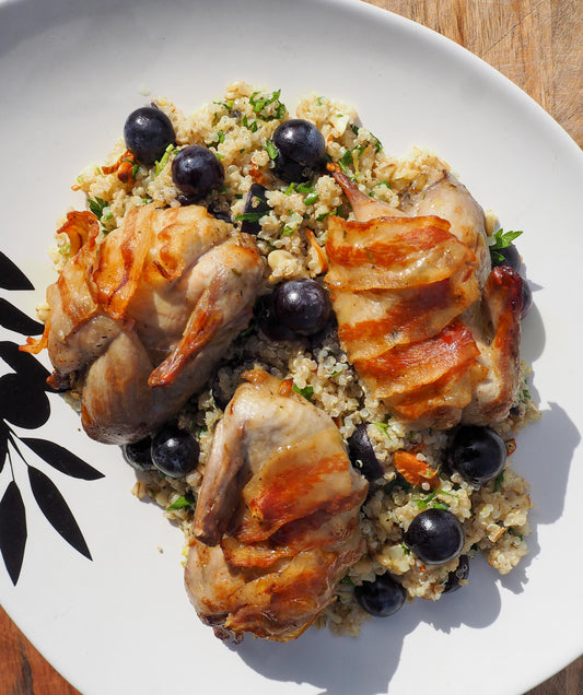 roasted quail & grape salad with quinoa