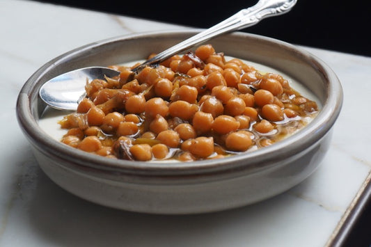 braised chickpeas with smoked dashi yoghurt