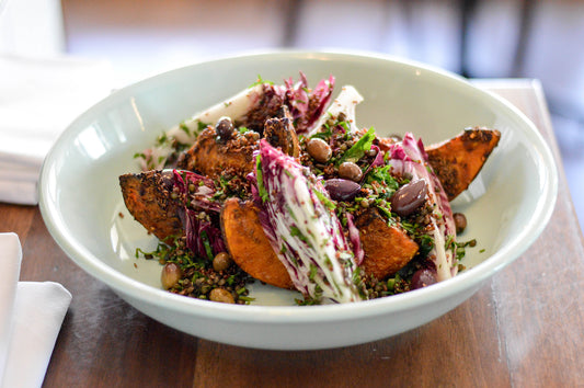 roast pumpkin, olives, radicchio, quinoa & green lentils