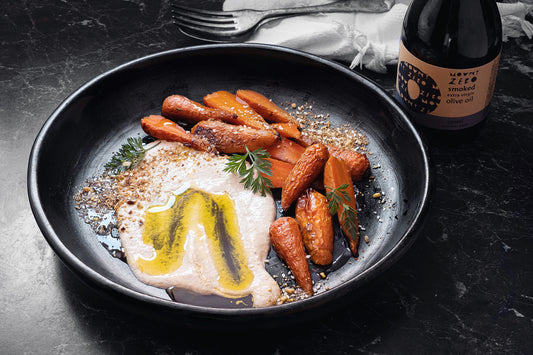 roasted carrots with walnut purée & smoked extra virgin olive oil