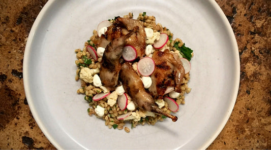 grilled quail & barley salad