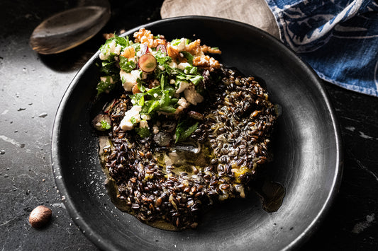 black barley with feta, grape & walnut salad