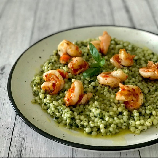 prawns with pesto & couscous