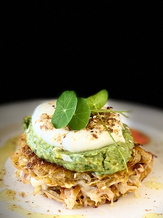 dukkah rosti with guacamole & poached eggs