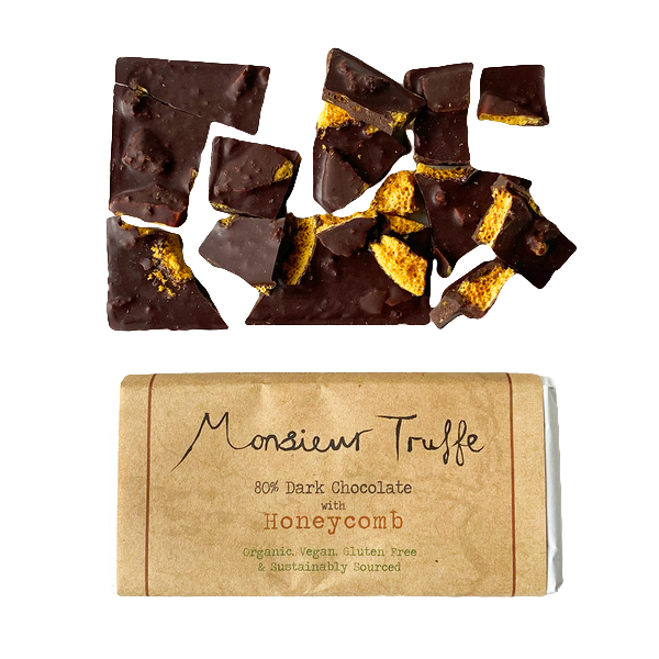 monsieur truffe 80% dark chocolate bar with honeycomb