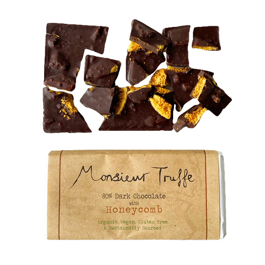 monsieur truffe 80% dark chocolate bar with honeycomb