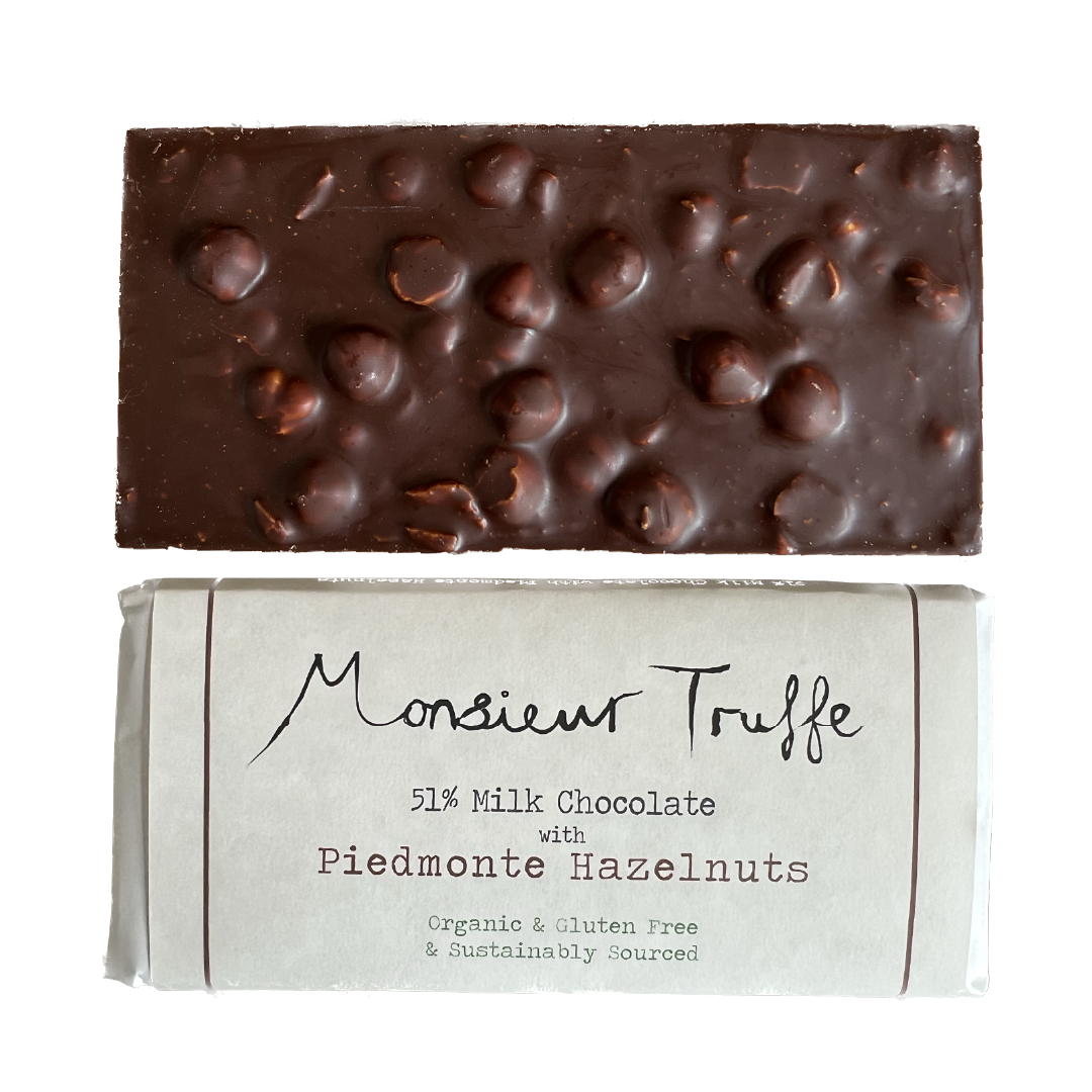 monsieur truffe 51% milk chocolate bar with roasted hazelnuts