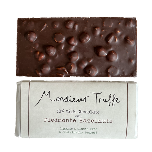 monsieur truffe 51% milk chocolate bar with roasted hazelnuts