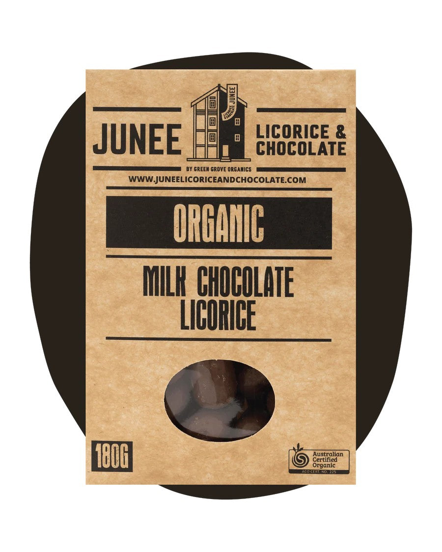 junee organic milk chocolate coated licorice