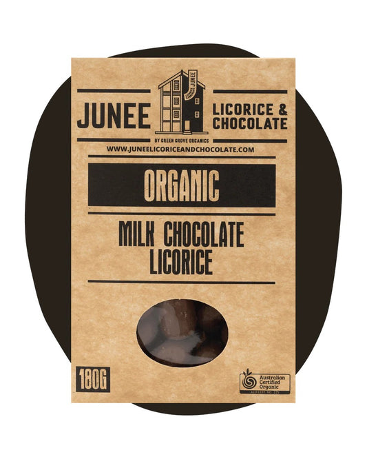 junee organic milk chocolate coated licorice