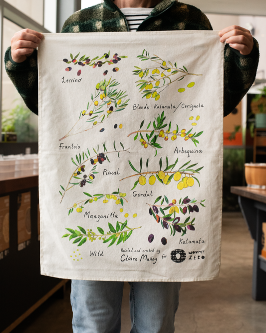 mount zero olive varieties tea towel